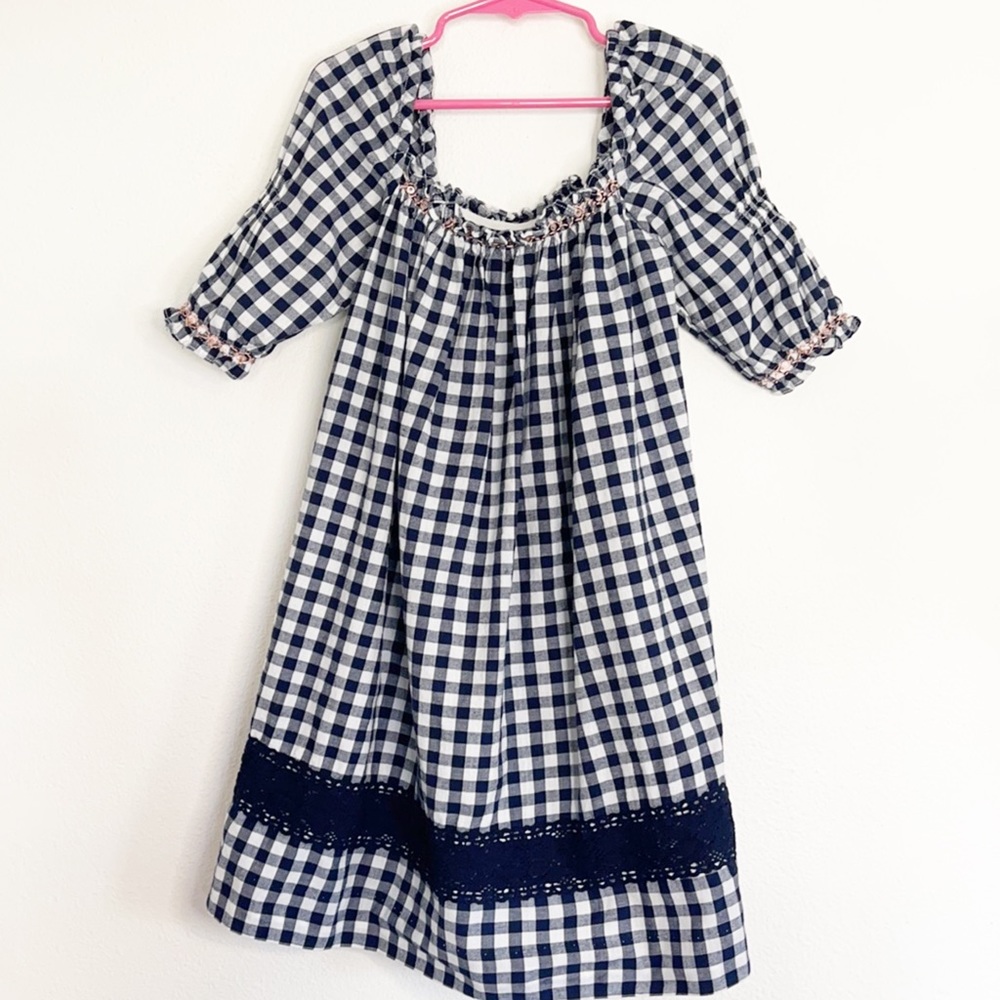 Velveteen smocked gingham dress 6